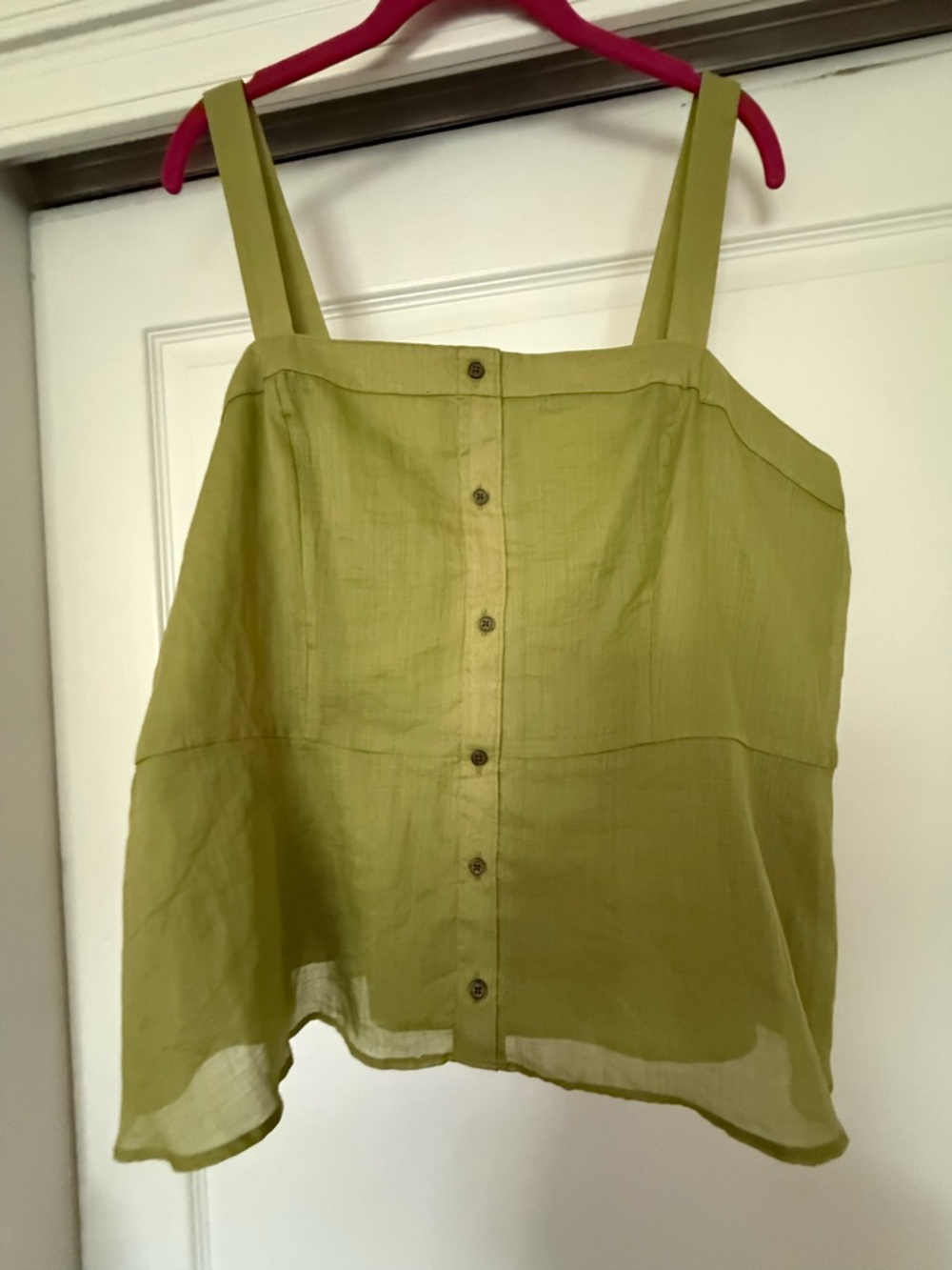 Brand New Banana Republic Chartreuse Lined Button-Front Linen Blend Camisole